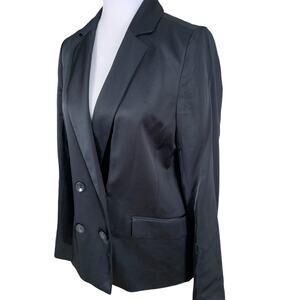 NEW Chelsea28 Size S Double Breasted Satin Blazer Jacket Black Career Evening